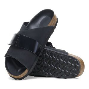 Birkenstock Kyoto Nubuck Leather - Black Slide Sandals